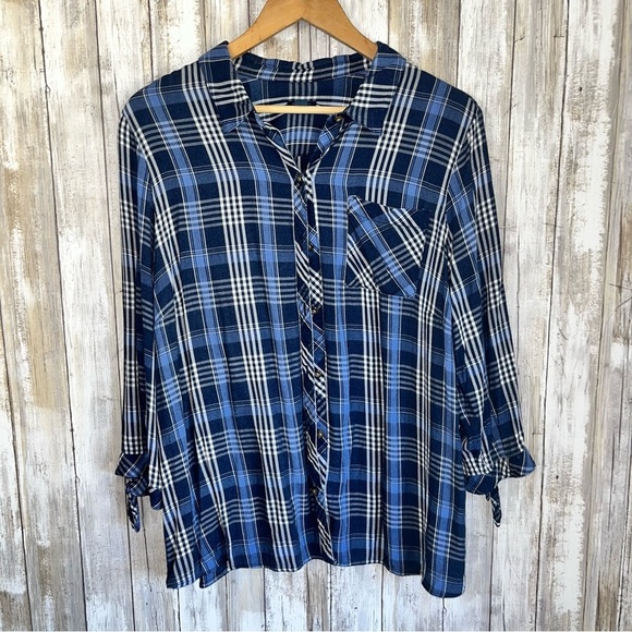 J. Jill Denim Blue Plaid Button Down - Picture 2 of 6